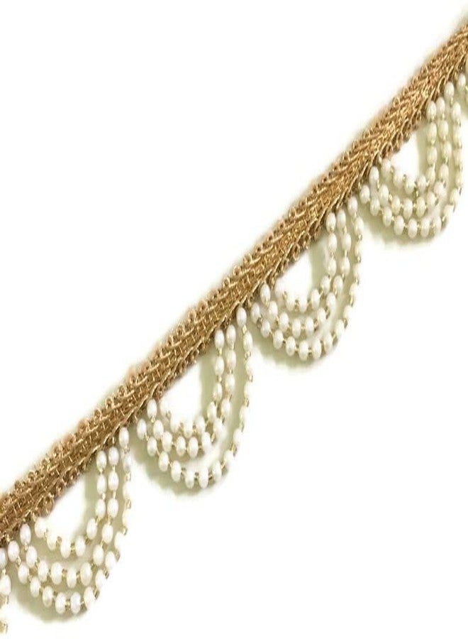 DaSync Offwhite Pearl Cream Colour Tassel Latkan Hanging,Fringe Golden Beads Jhallar Laces And Border Material Zhallar Dresses,Blouse,Dupatta,Sari,Choli,Chunni,Sarees,Lehenga,Suits,Curtains,9 Meters - Image 3